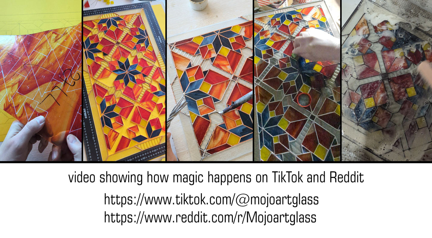 Stained Glass Window Panel — Geometric Tessellation, Abstract Sacred Geometry, Yoga Studio Decor Gift