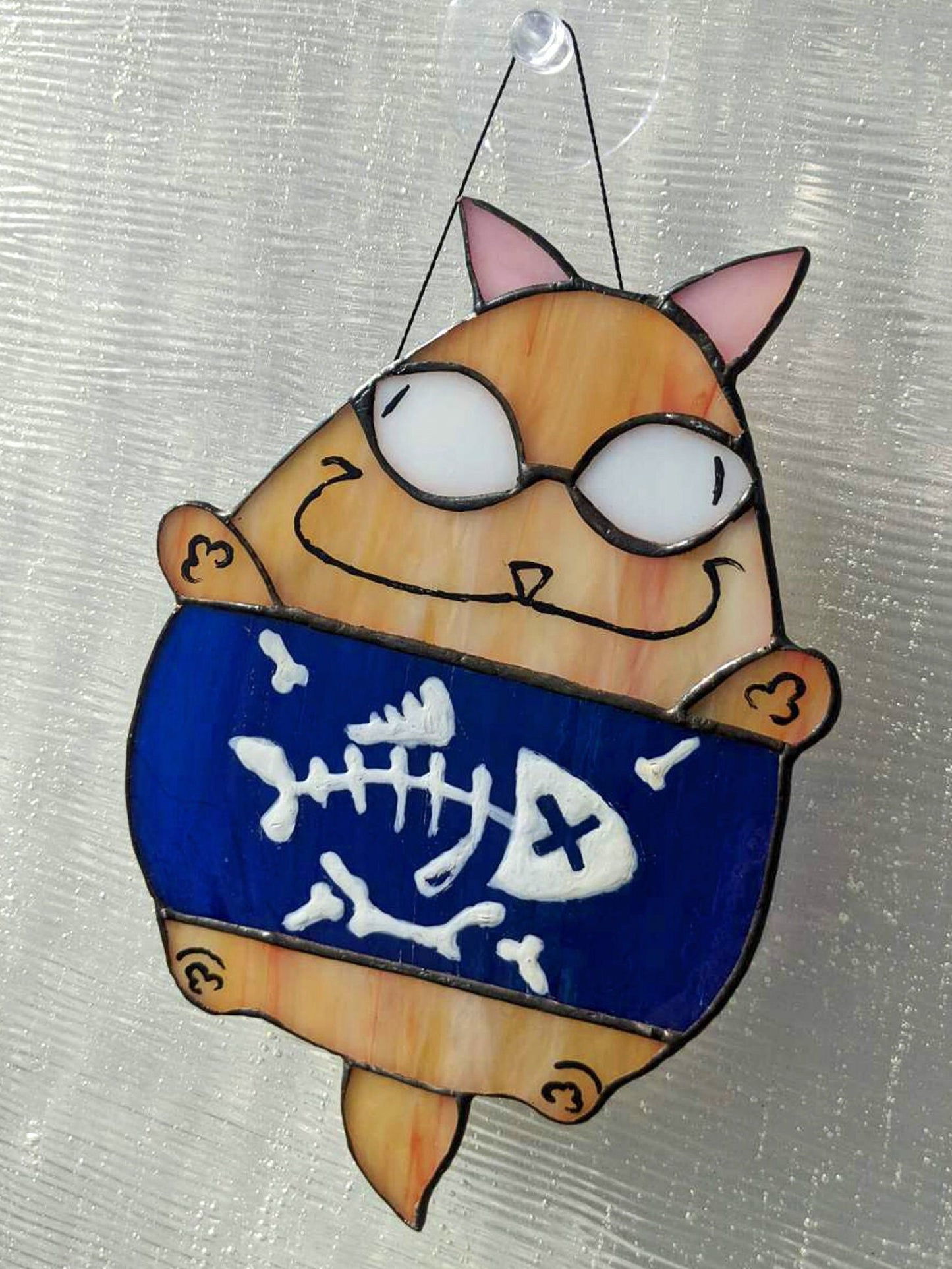 Chonky Cat Fish X-Ray Suncatcher — Funny Meme Window Art, Cat Lover Gift, Quirky Decor