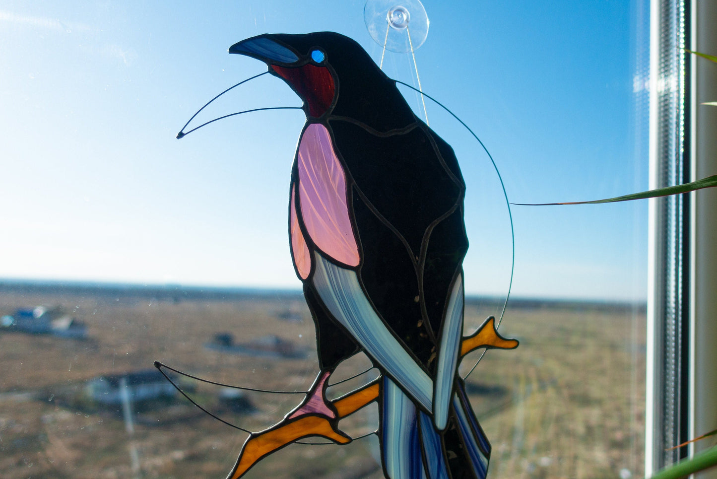 Black Raven Stained Glass Suncatcher — Gothic Crow Window Art, Witchcore Halloween Bird Gift