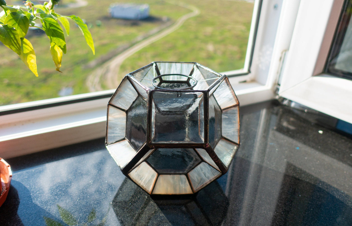 Geometric Hexagon Stained Glass Lamp — Handmade Art Deco Night Light, Custom Table Wall Lamp
