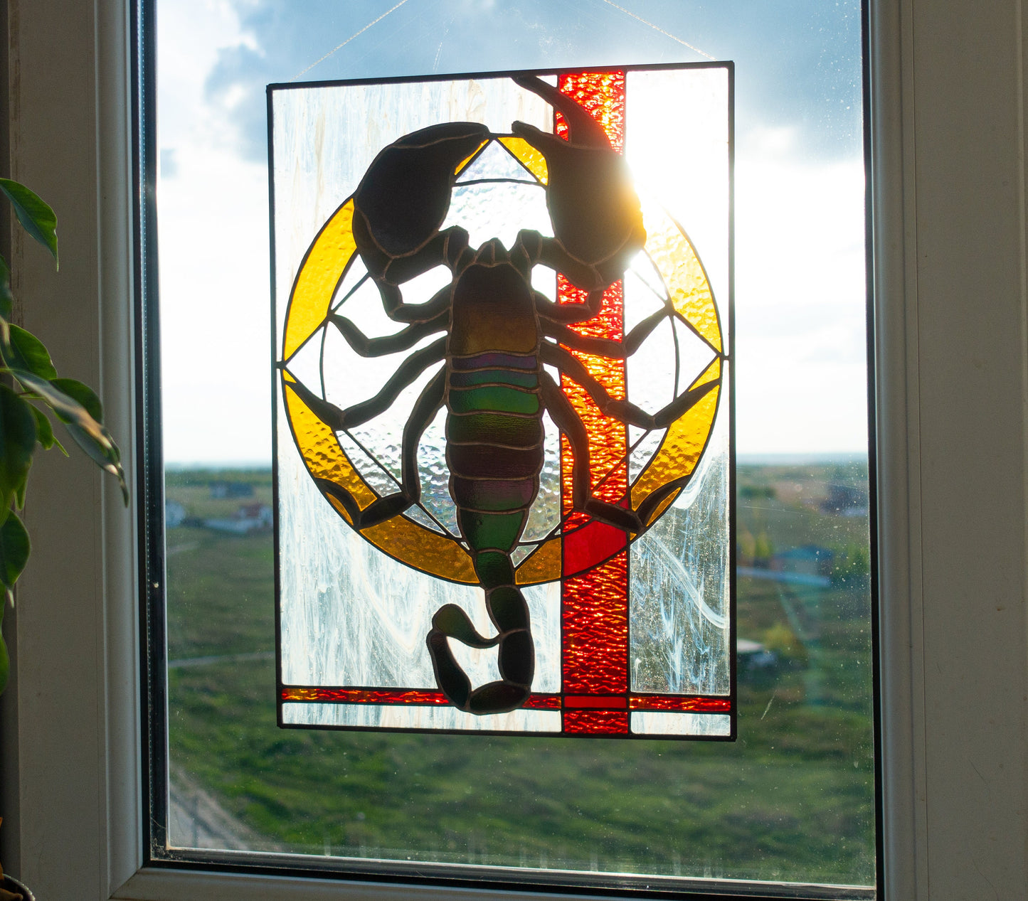 Stained Glass Panel — Black Scorpion Gothic Decor, Scorpio Zodiac Birthday Gift, Dark Home Art