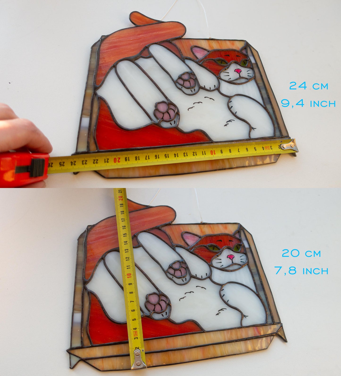 Stained Glass Cat in Box Suncatcher – "If It Fits I Sits" Meme Window Art