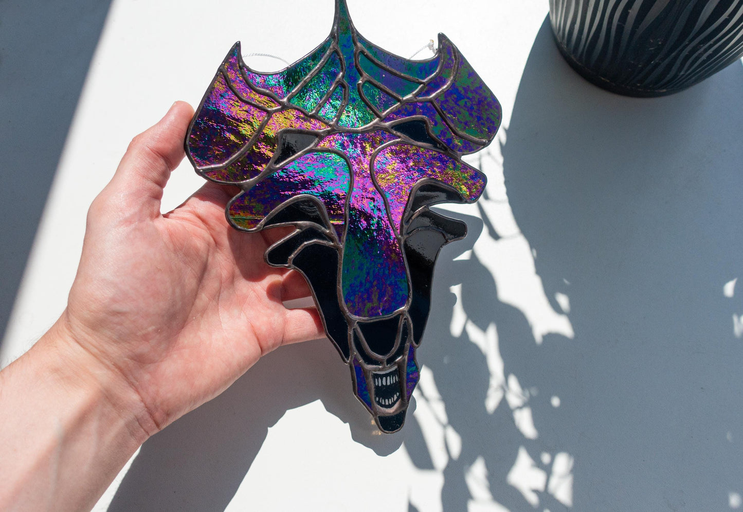 Dark Monster Queen Stained Glass Suncatcher — Iridescent Horror Window Art, Sci-Fi Gift
