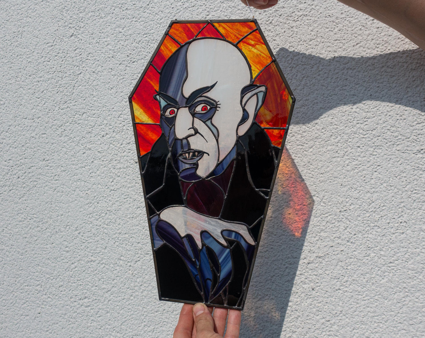 Nosferatu Vampire Stained Glass Pattern — Gothic Halloween DIY Suncatcher Template, svg psd Download