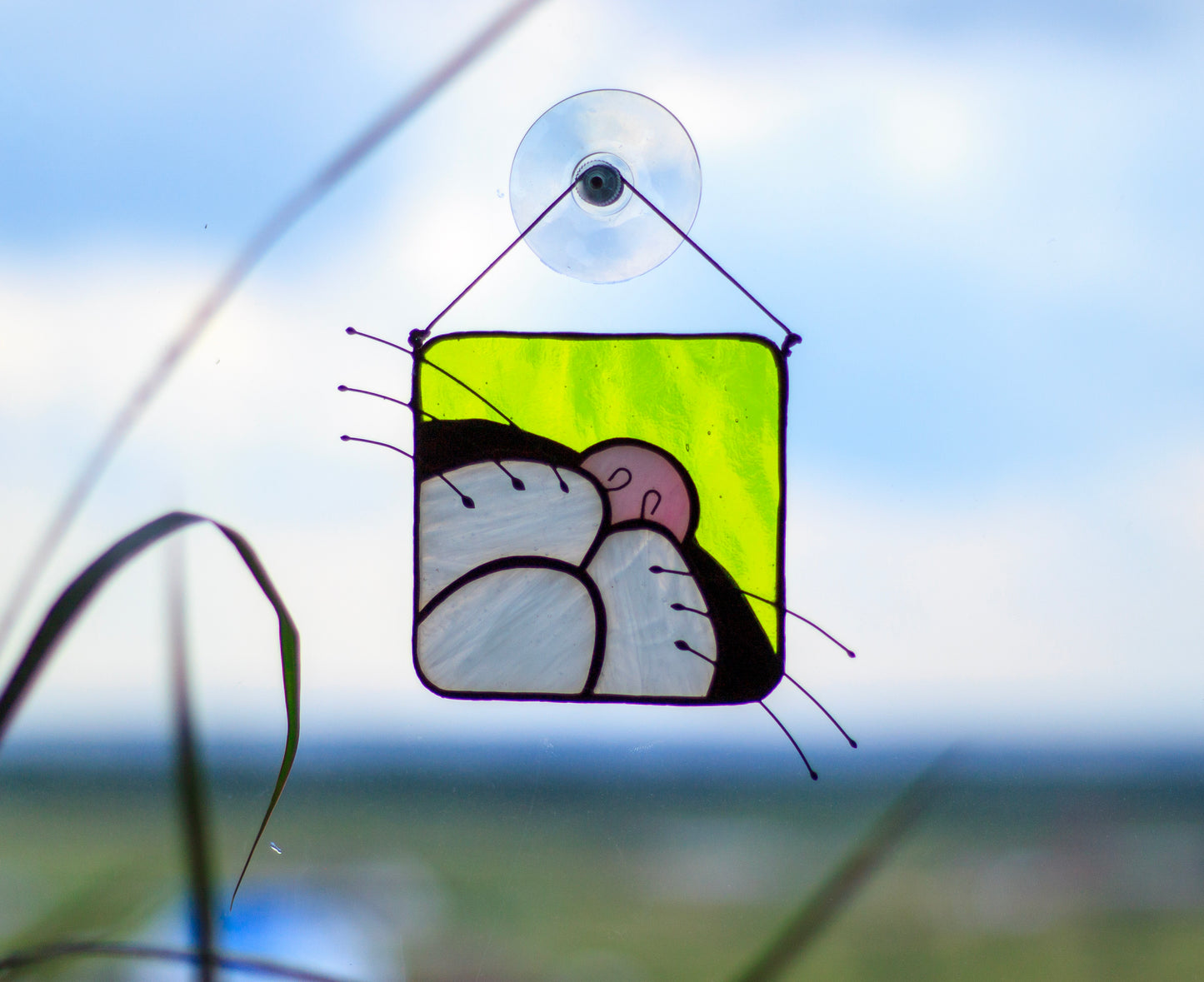 Cat Suncatcher — Simple Stained Glass Cat Face, Whimsical Gift