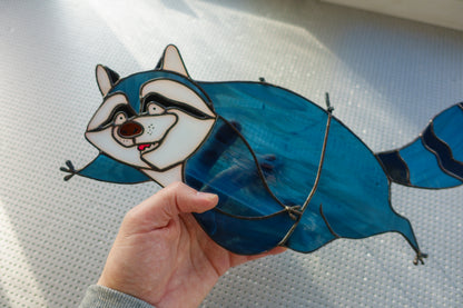 Stained Glass Raccoon Suncatcher — Trash Panda Heist Mode, Funny Meme Window Hanging, Quirky Gift