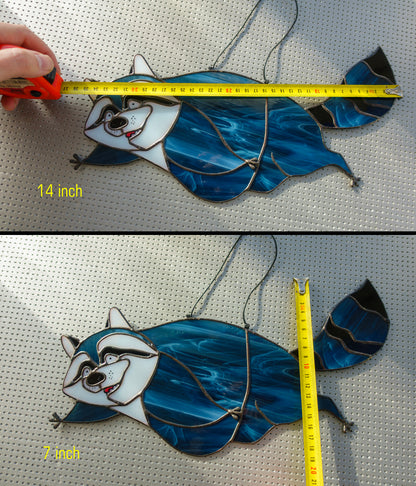 Stained Glass Raccoon Suncatcher — Trash Panda Heist Mode, Funny Meme Window Hanging, Quirky Gift