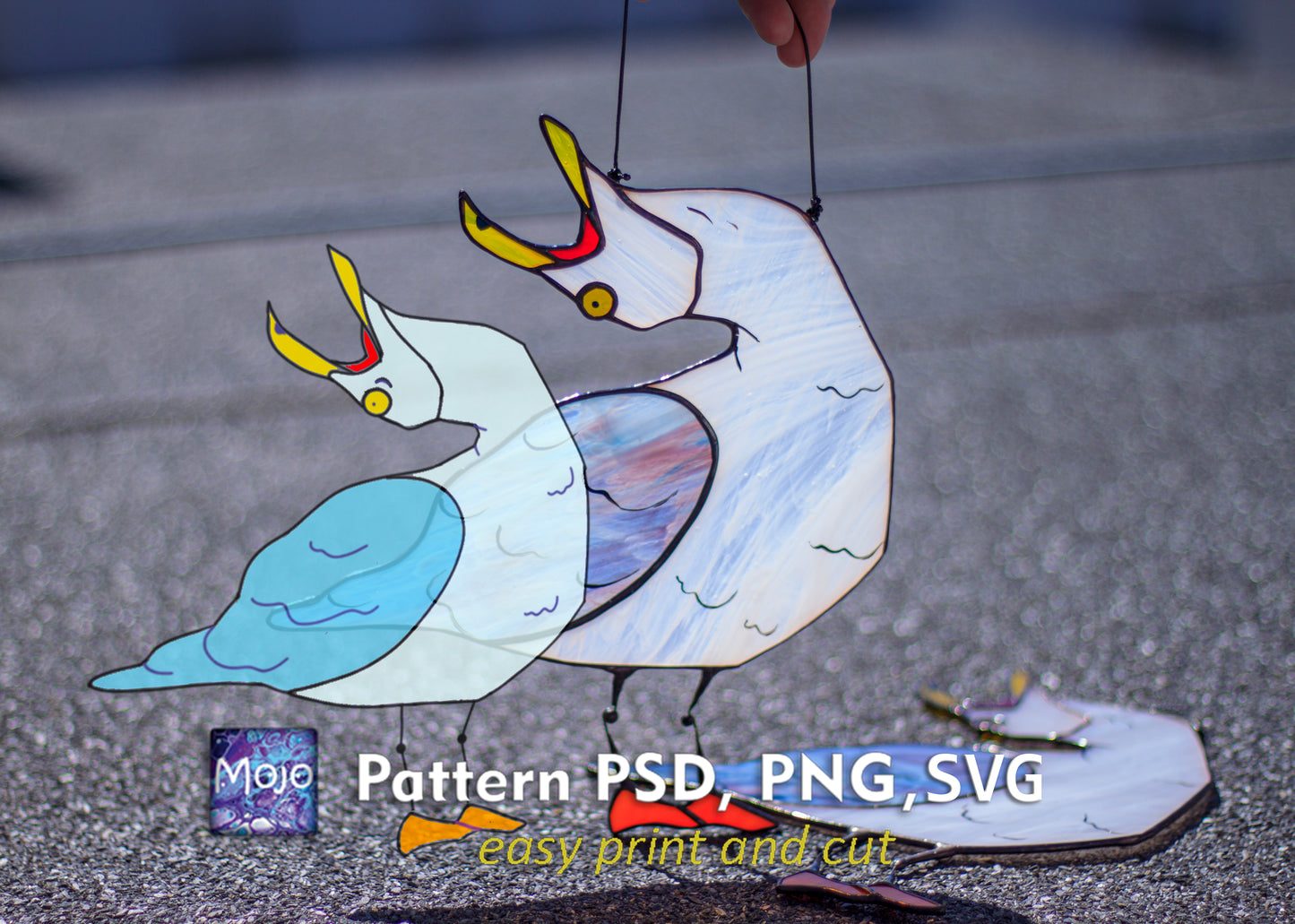 Screaming Seagull Stained Glass Pattern — Angry Bird DIY Suncatcher Template, SVG PSD Download