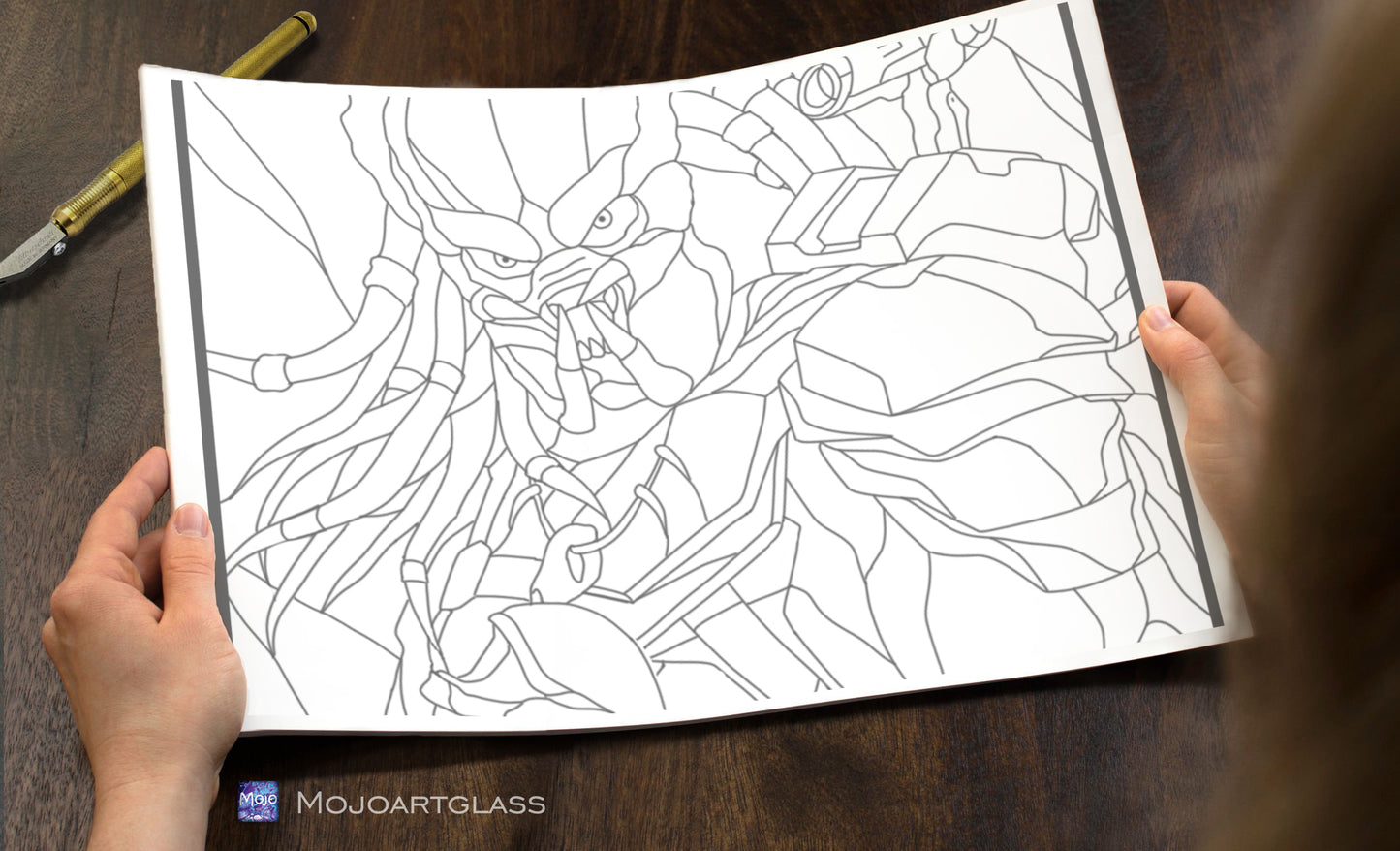 Alien Hunter Stained Glass Pattern — Sci-Fi DIY Suncatcher Template, svg psd Download