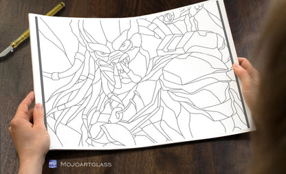 Alien Hunter Stained Glass Pattern — Sci-Fi DIY Suncatcher Template, svg psd Download