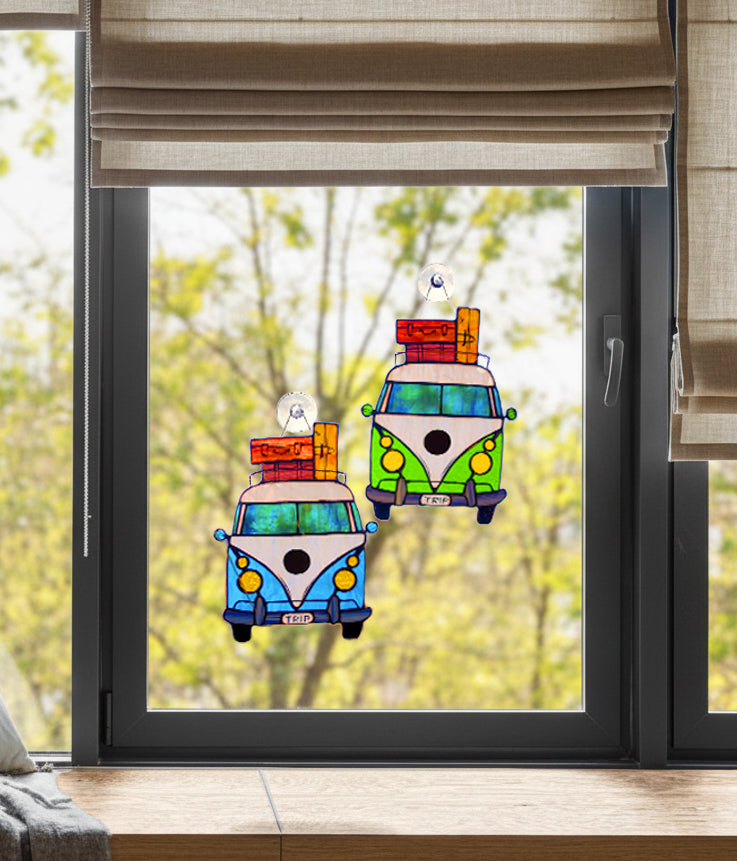 Retro Camper Van Suncatcher — Hippie Bus Window Hanging, Travel Adventure Gift
