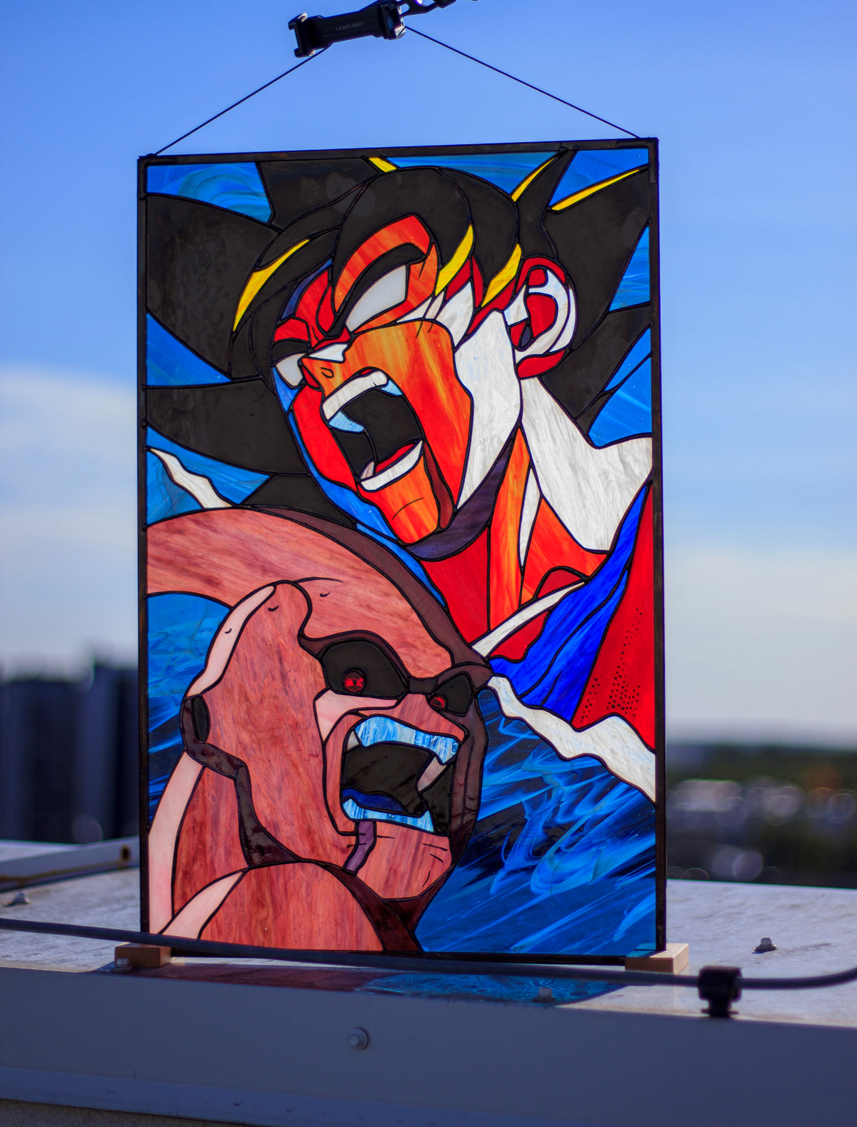 Anime Warrior vs Pink Villain Stained Glass Panel