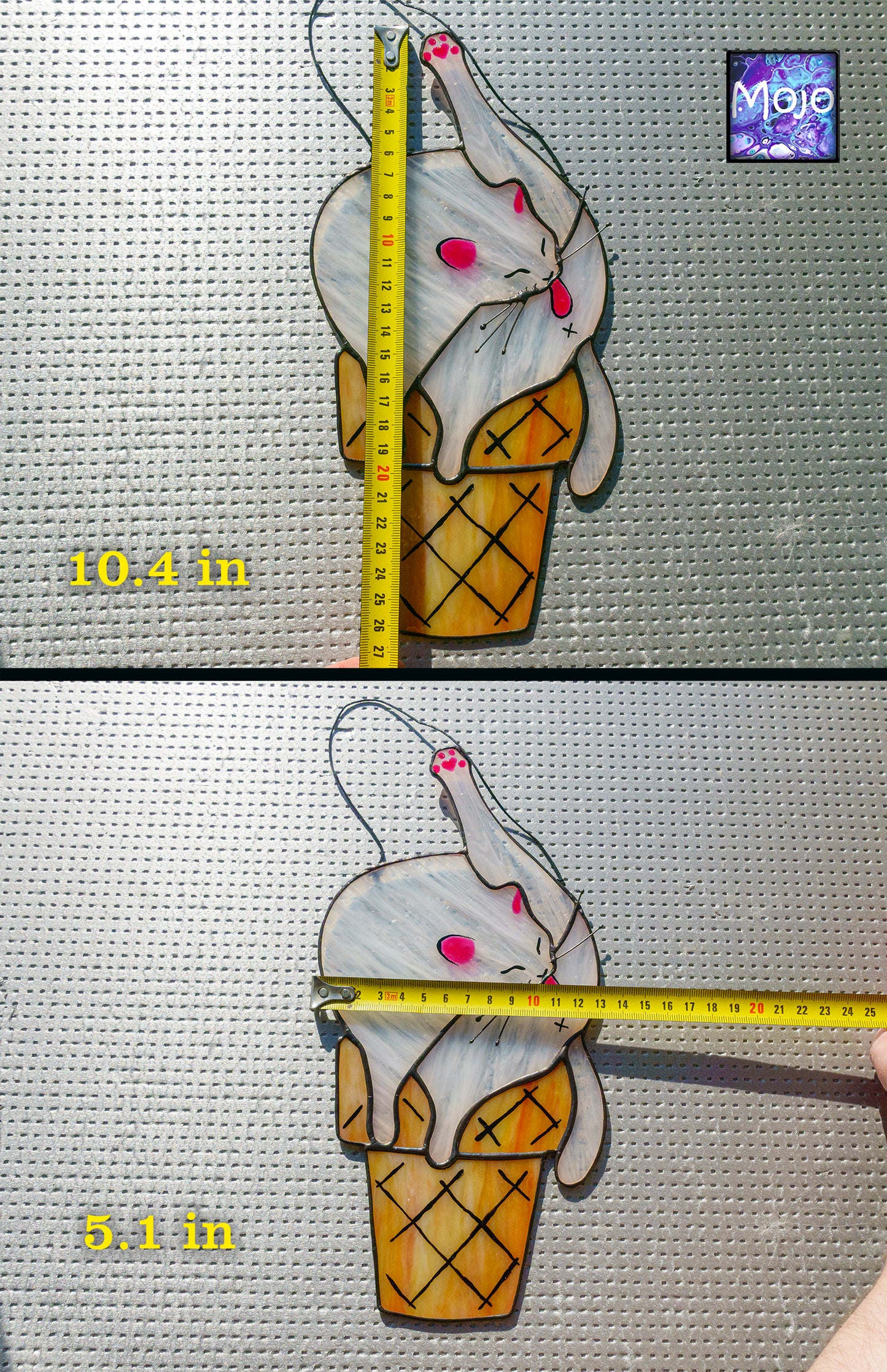 Cat Ice Cream Suncatcher — Funny Stained Glass Window Decor, Quirky Cat Gift