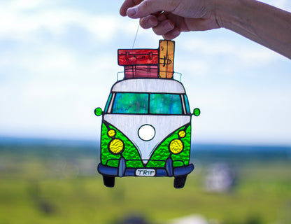 Retro Camper Van Suncatcher — Hippie Bus Window Hanging, Travel Adventure Gift