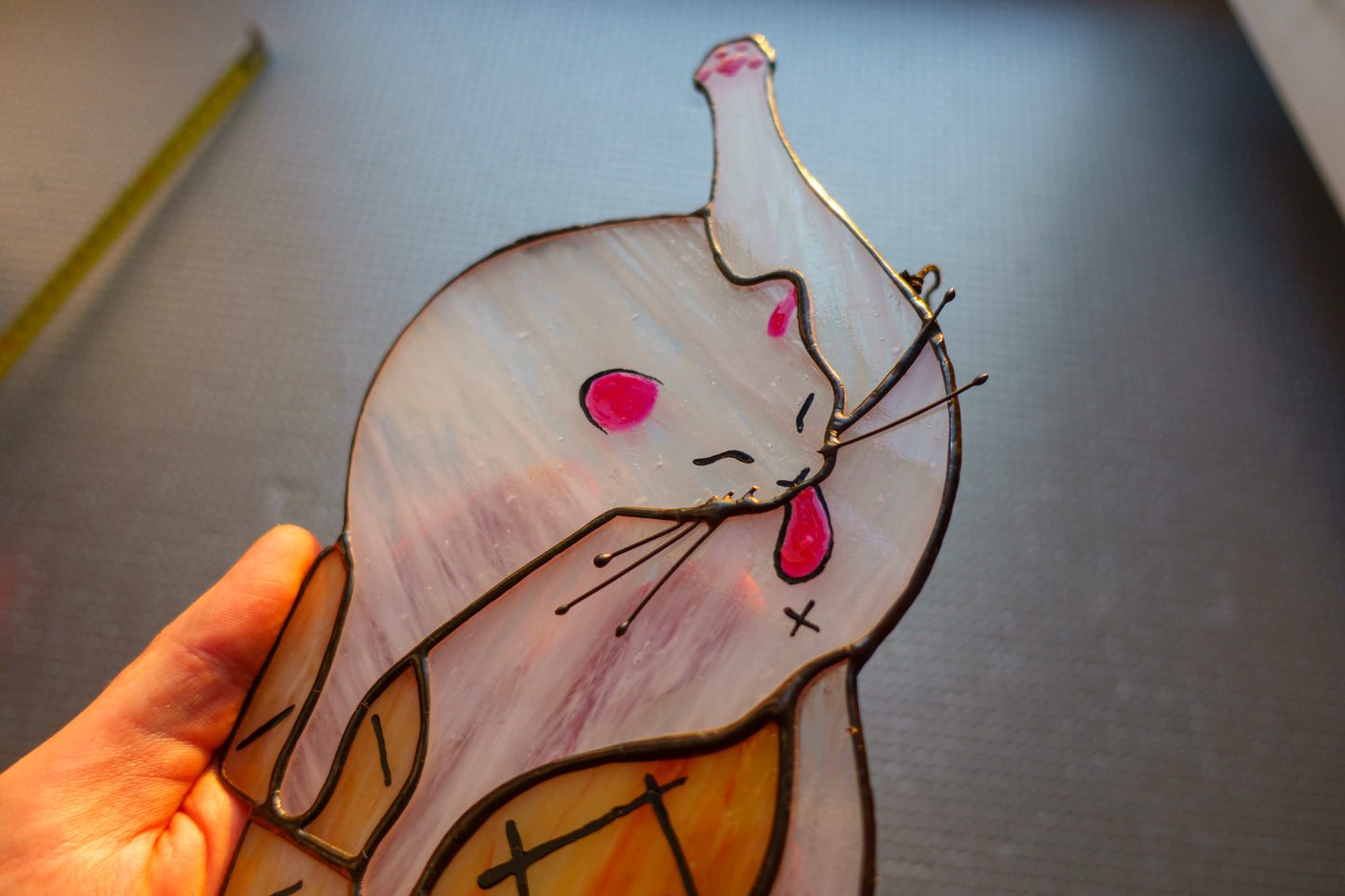 Cat Ice Cream Suncatcher — Funny Stained Glass Window Decor, Quirky Cat Gift