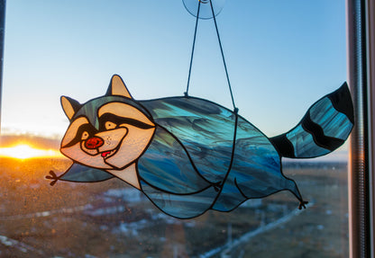 Stained Glass Raccoon Suncatcher — Trash Panda Heist Mode, Funny Meme Window Hanging, Quirky Gift