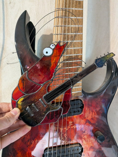 Djent Shrimp Stained Glass Suncatcher — Metal Guitar Meme Window Art, Musician Weird Funny Gift