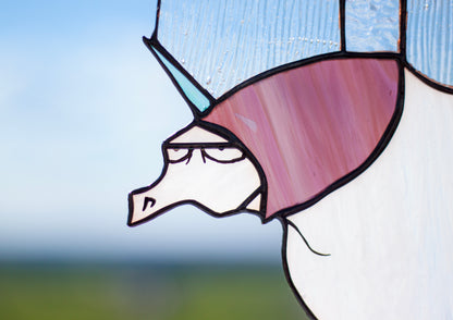 Sad Unicorn Stained Glass Pattern — Funny Rainbow DIY Suncatcher Template, SVG PSD Download