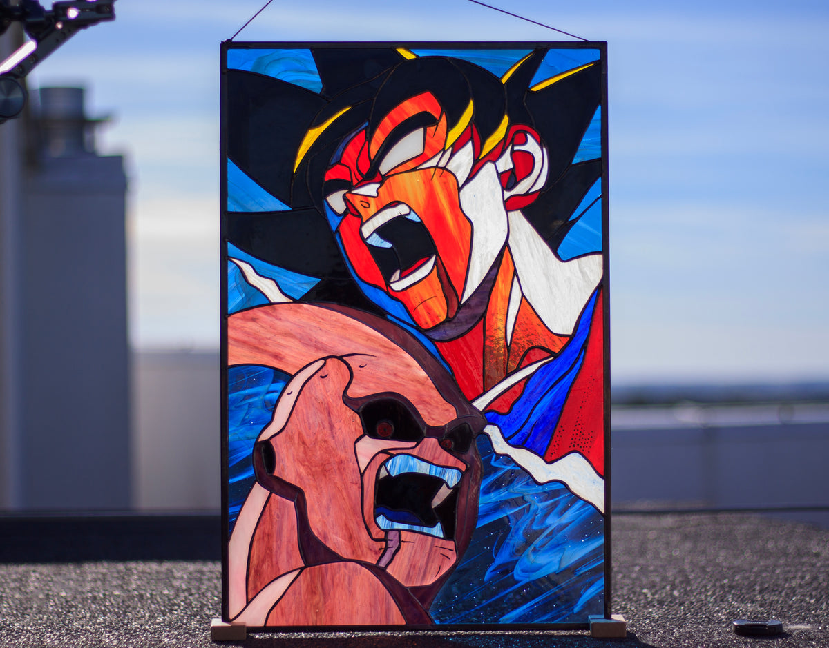 Anime Warrior vs Pink Villain Stained Glass Panel