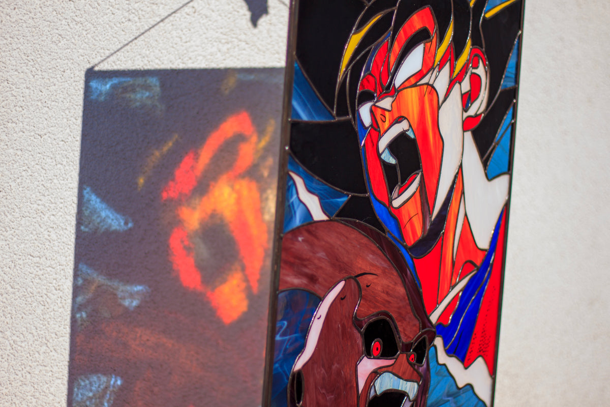 Anime Warrior vs Pink Villain Stained Glass Panel
