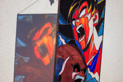 Anime Warrior vs Pink Villain Stained Glass Panel