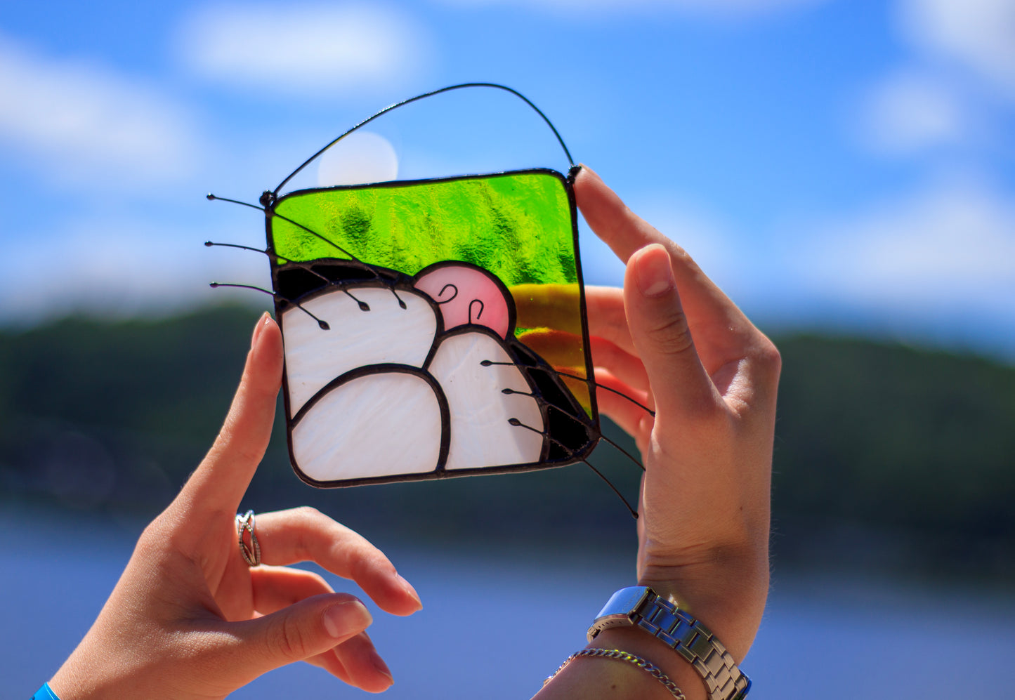 Cat Suncatcher — Simple Stained Glass Cat Face, Whimsical Gift