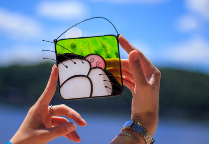 Cat Suncatcher — Simple Stained Glass Cat Face, Whimsical Gift