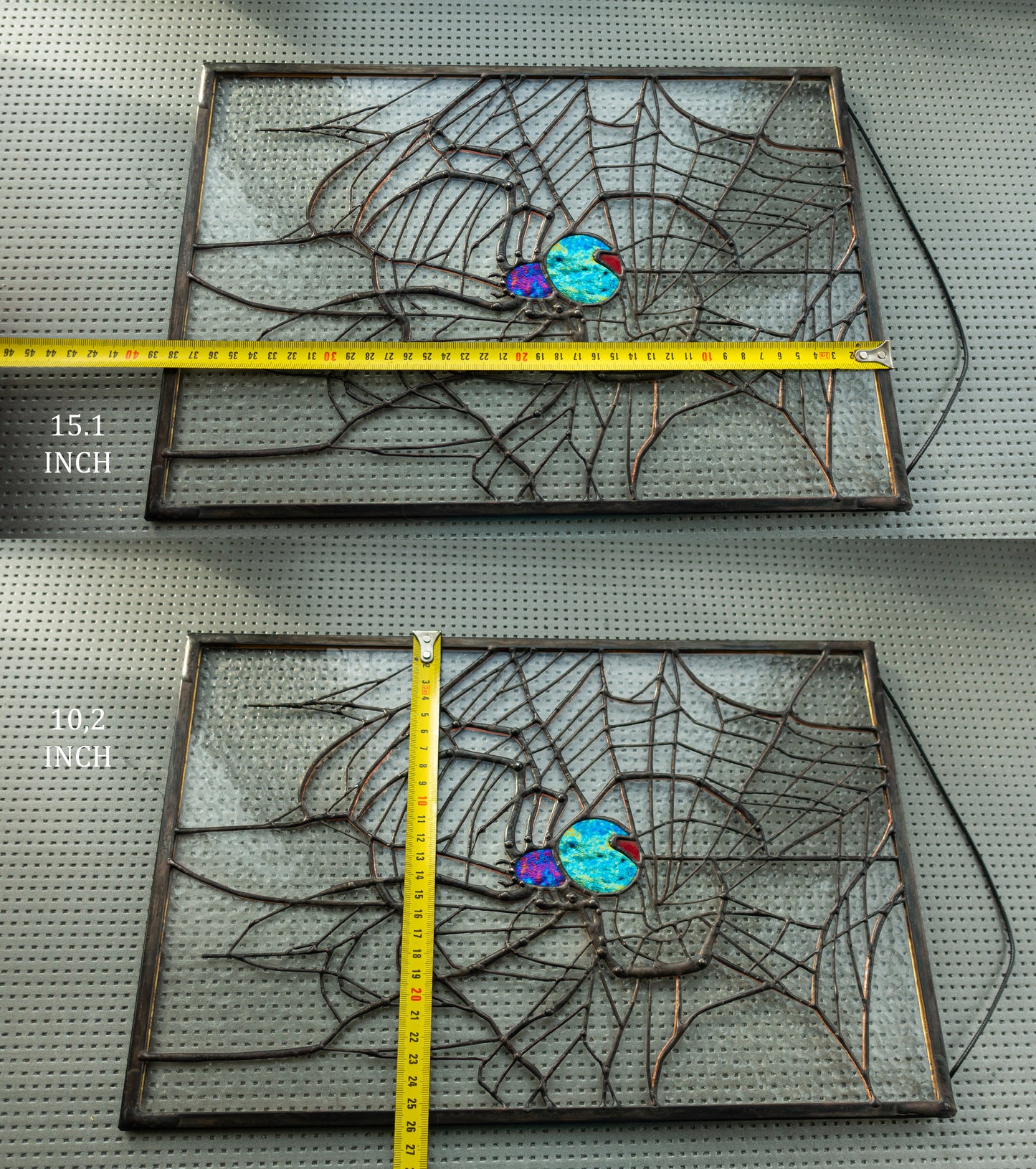 Spider on Web Stained Glass Panel — Gothic Arachnid Window Art, Halloween Witch Spooky Gift