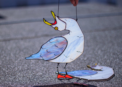 Screaming Seagull Suncatcher — Angry Bird Stained Glass, Quirky Window Gift