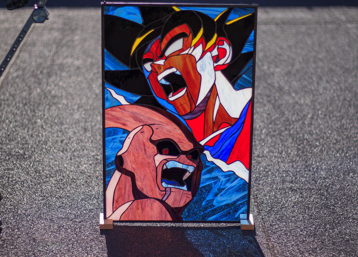 Anime Warrior vs Pink Villain Stained Glass Panel