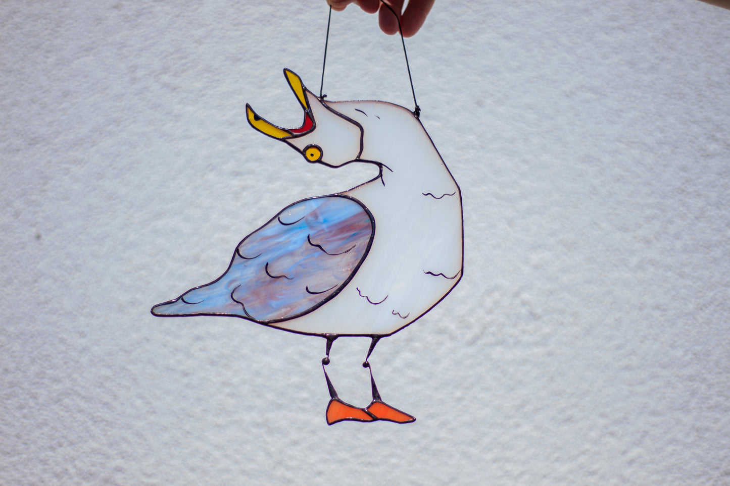 Screaming Seagull Suncatcher — Angry Bird Stained Glass, Quirky Window Gift