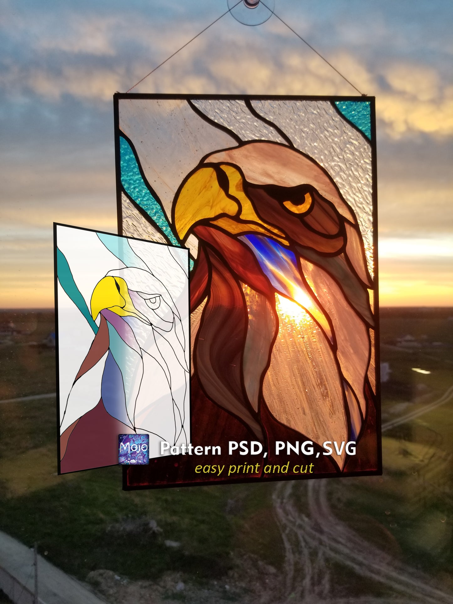 Abstract Eagle Stained Glass Pattern — Window Panel DIY Suncatcher Template, svg psd Download