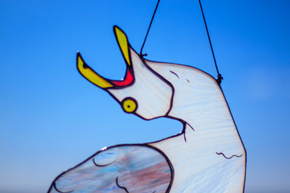 Screaming Seagull Suncatcher — Angry Bird Stained Glass, Quirky Window Gift
