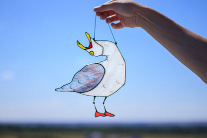Screaming Seagull Suncatcher — Angry Bird Stained Glass, Quirky Window Gift