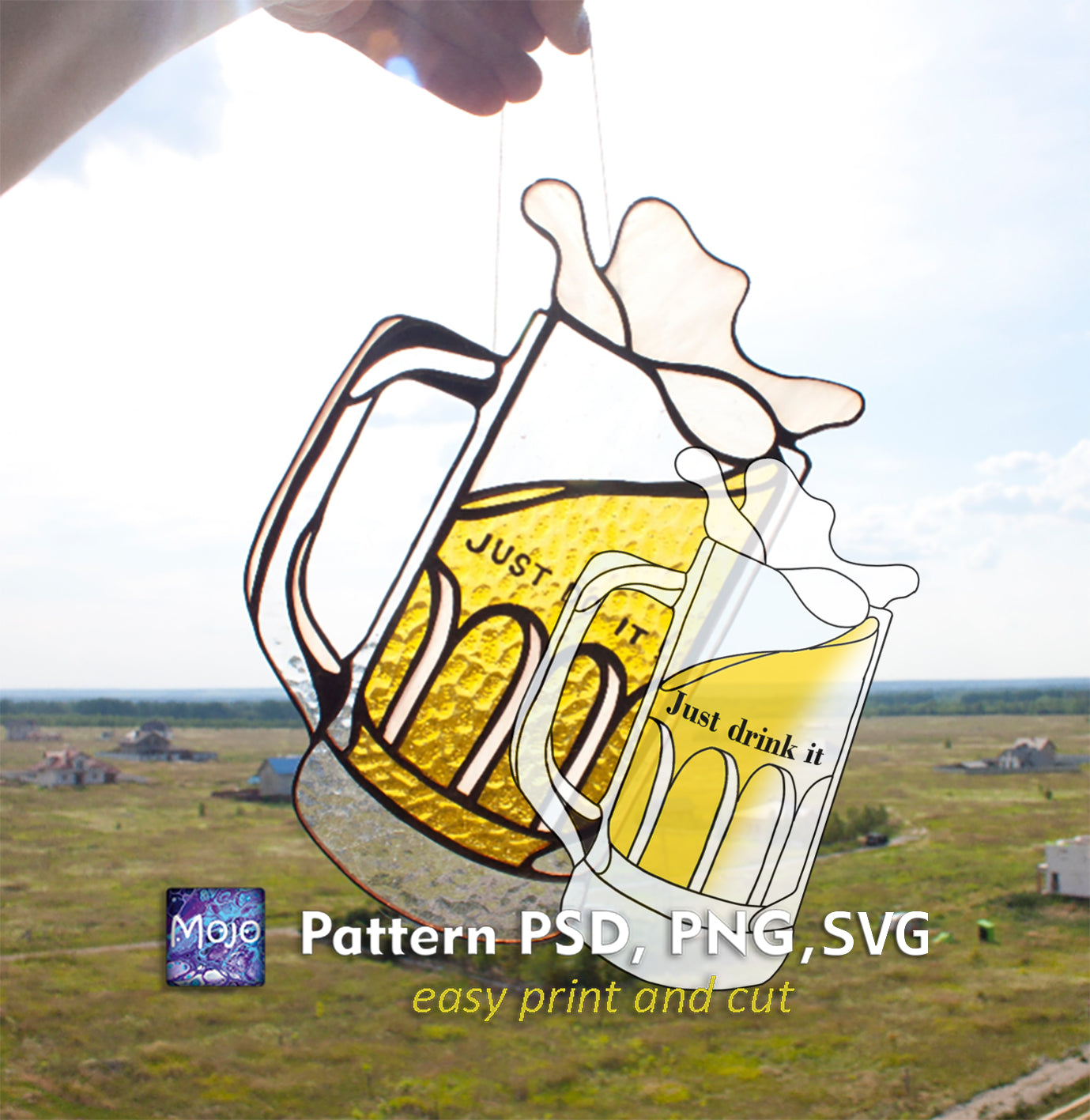 Cold Beer Stained Glass Pattern — Six Pack DIY Suncatcher Template, svg psd Download