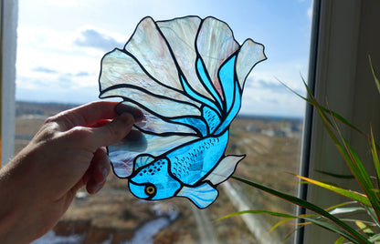 Betta fish suncatcher hanging in window — colorful aquarium light catcher, fish lover gift