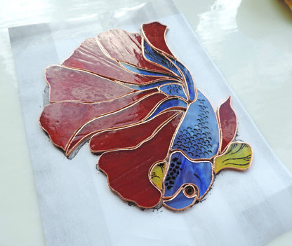 Betta fish stained glass suncatcher — aquarist birthday gift, tropical fish decor, handmade in Ukraine