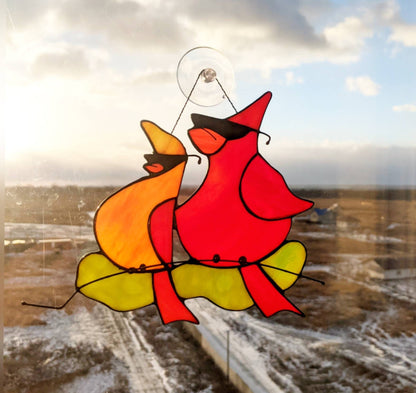 Cardinal suncatcher hanging in window — 210×170mm, memorial bird gift, Christmas home decor