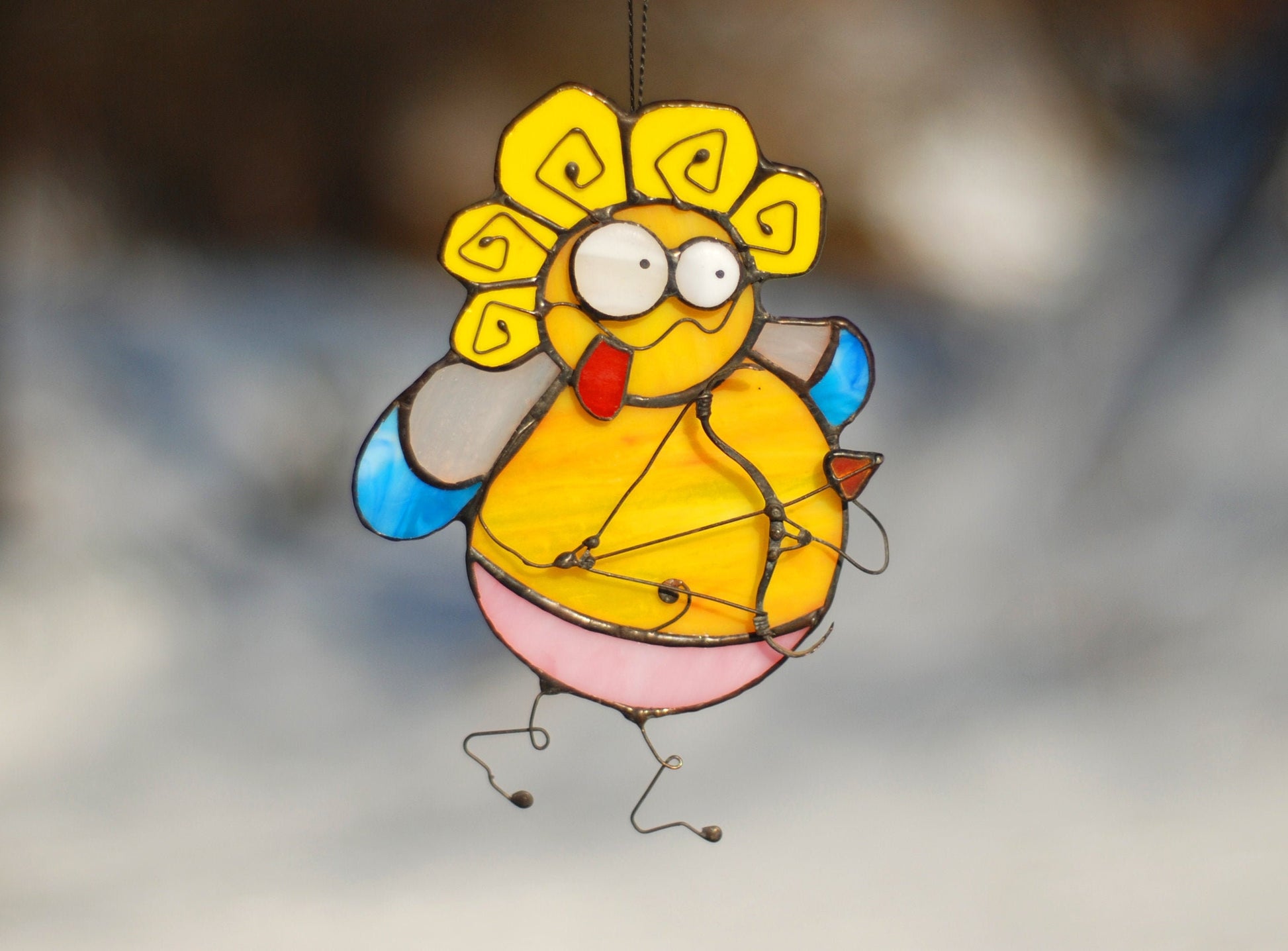 Cupid Stained Glass Suncatcher — handmade romantic amour window art, Mojoartglass