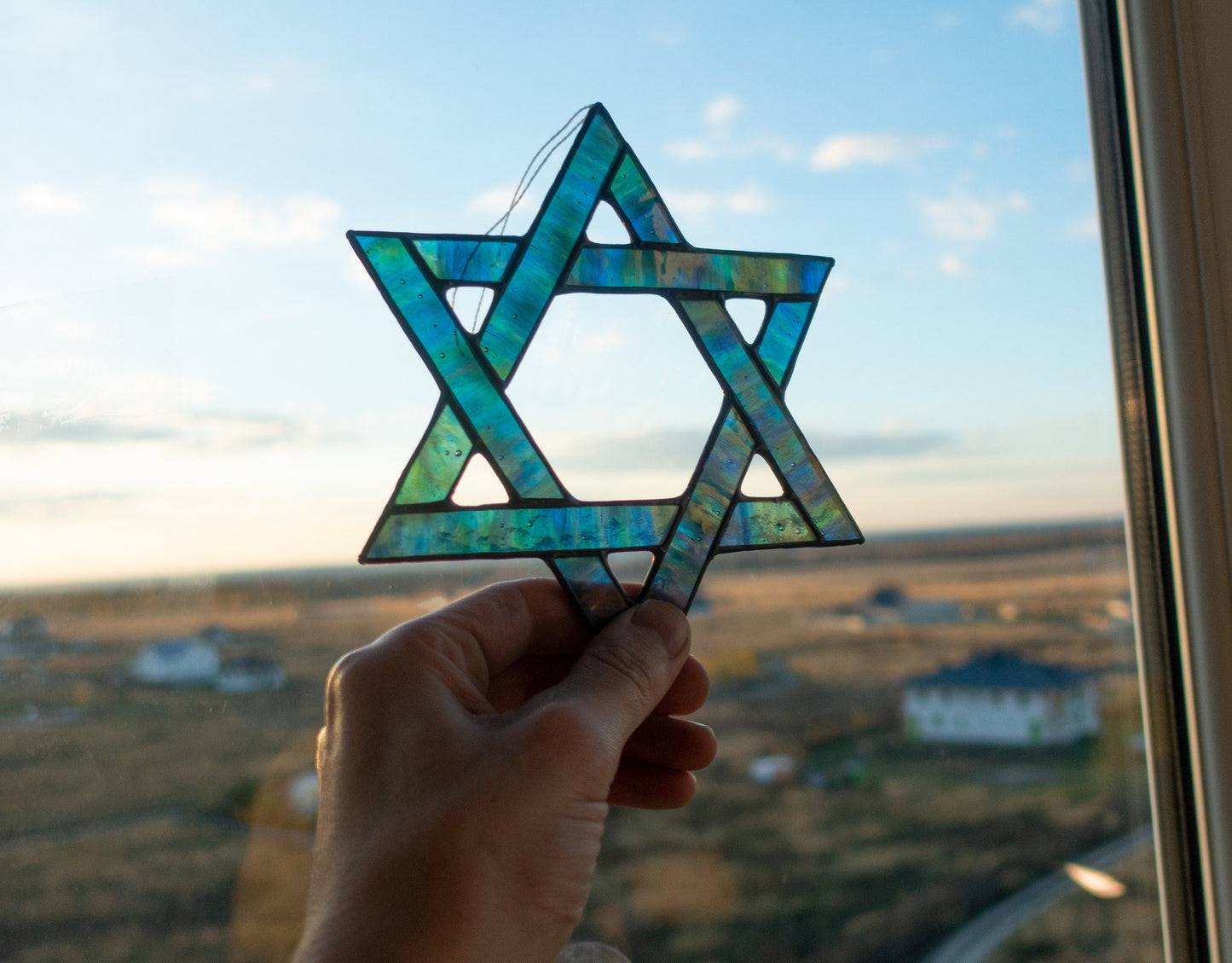 Stained Glass Star of David Suncatcher — handmade Judaica window art, Mojoartglass