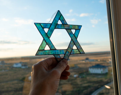 Stained Glass Star of David Suncatcher — handmade Judaica window art, Mojoartglass