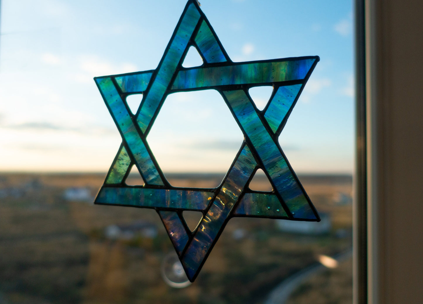 Handmade stained glass Star of David — copper foil Tiffany technique, Jewish home decor, made in Ukraine