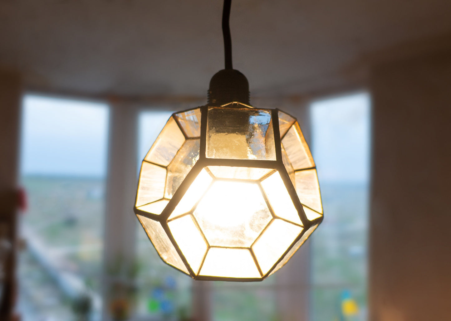 Geometric hexagon stained glass lamp — handmade art deco night light custom table wall lamp