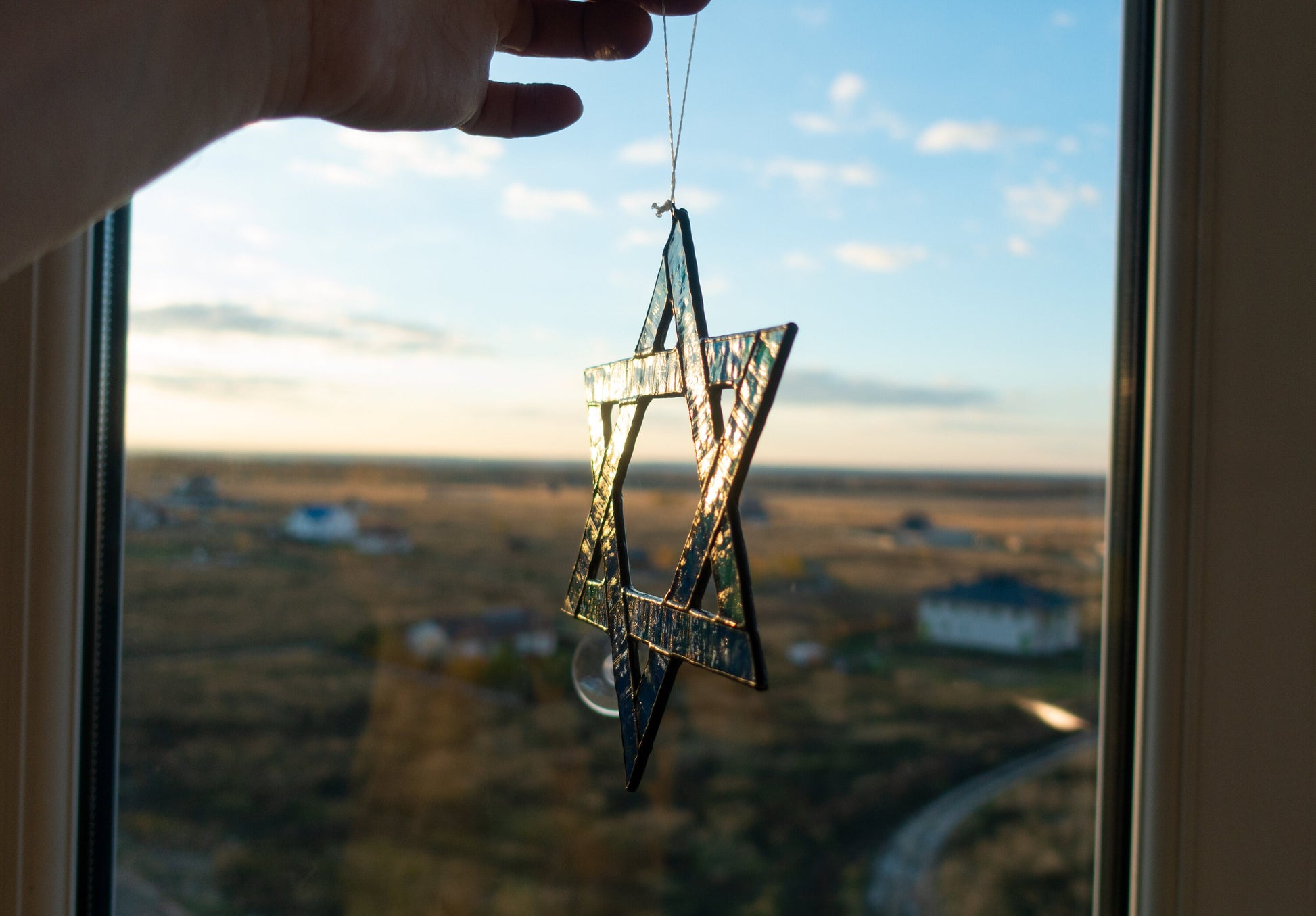 Judaica stained glass suncatcher — Bar Mitzvah housewarming gift, synagogue decor, handmade in Ukraine