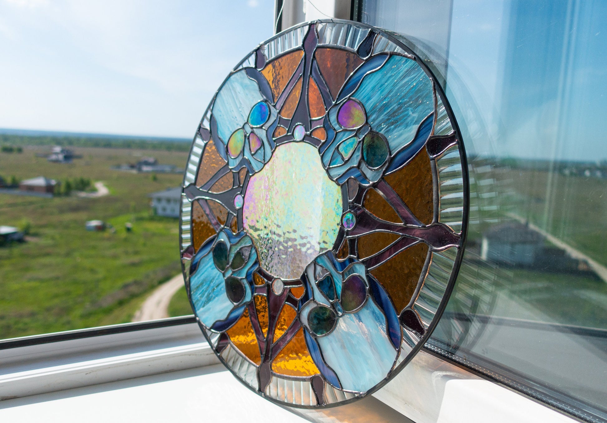 Large gothic skull stained glass panel hanging in window — spooky statement piece, unique horror gift, Mojoartglass