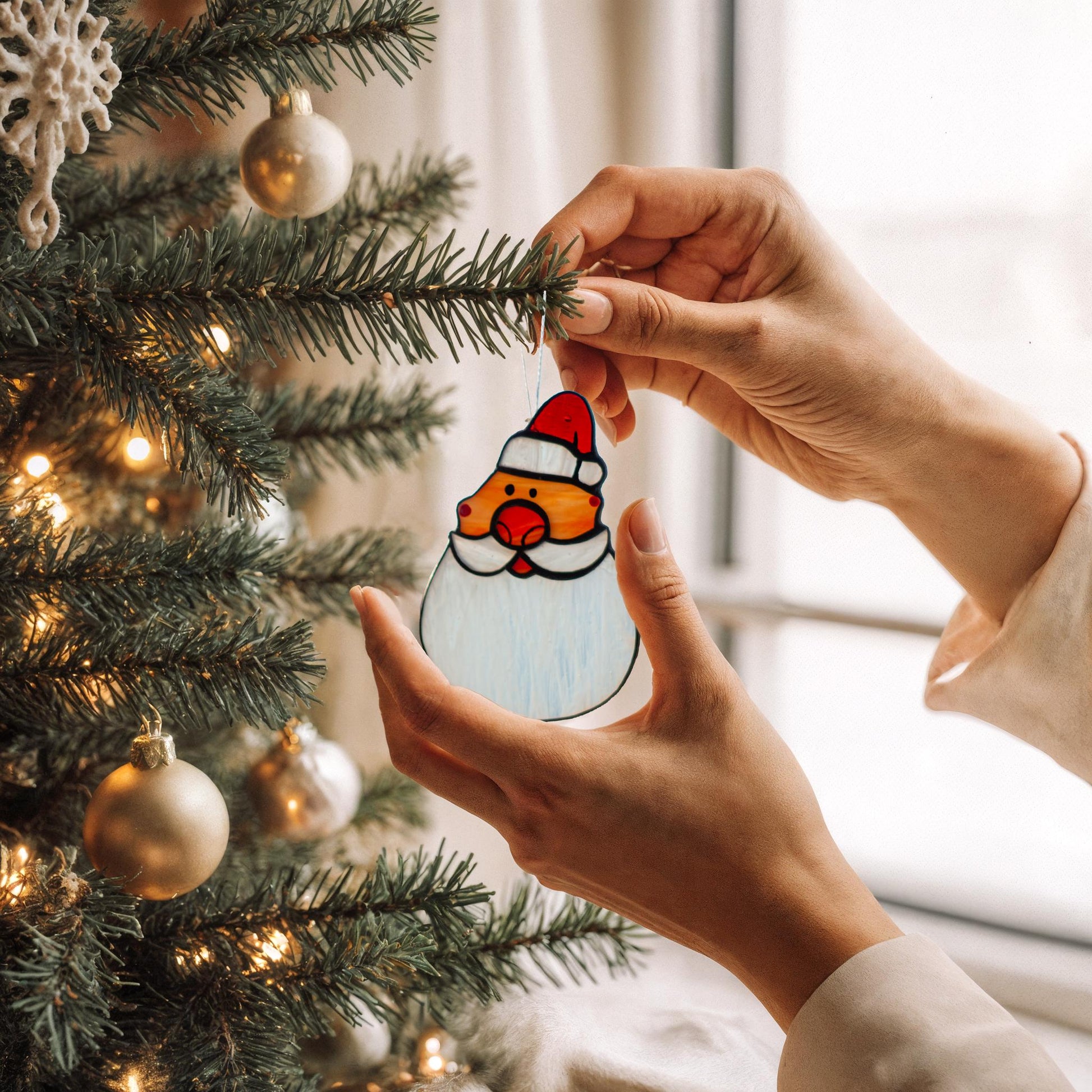 Santa Claus Stained Glass Suncatcher — handmade Christmas window hanging, Mojoartglass