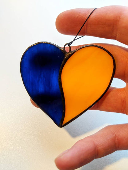 Handmade Ukrainian  heart stained glass suncatcher — patriotic window art gift for Ukraine lovers