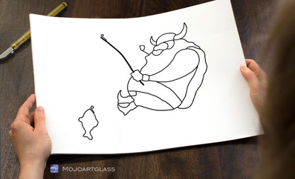 Funny Viking fisherman stained glass DIY suncatcher — Norse mythology window panel pattern SVG PSD