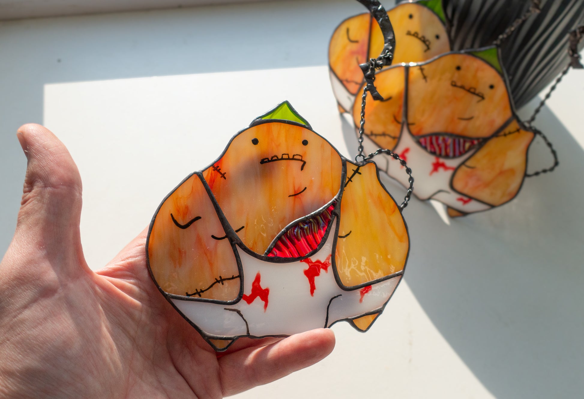 Zombie butcher stained glass art — grotesque hook figure, gothic gift for horror lovers, Kyiv artist

