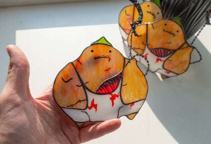 Zombie butcher stained glass art — grotesque hook figure, gothic gift for horror lovers, Kyiv artist


